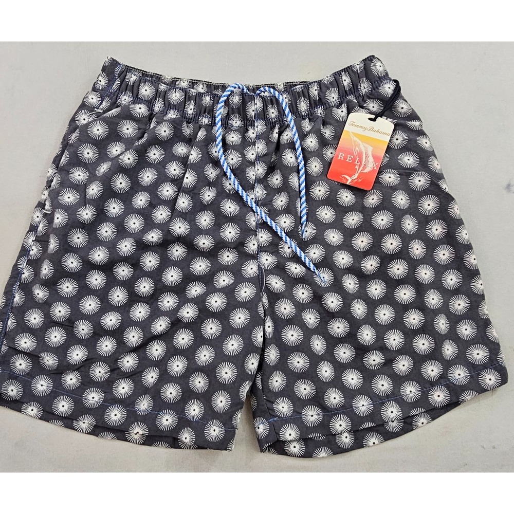 Tommy Bahama Relax trunks swimwear mens S Small pockets black white circles